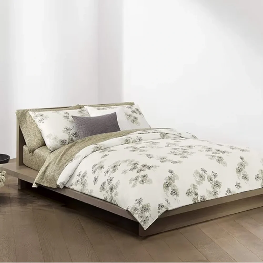 Calvin Klein Queen Size Floral Print Duvet Cover Set Sandstorm Flora New